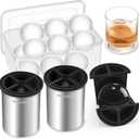 Clear Ice Cube Maker - 2.5" Ball - Stainless Steel Clear Ice Maker - Compact Design - for Whiskey, Cocktails, Bourbon - 2 PACK with Ice Tong & Ice Box (Metallic-Round)