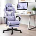 N-GEN GAMING Video Gaming Chair with Footrest Lumbar Support for Home Office High Back Recliner Height Adjustable Ergonomic Comfy Fabric Computer Desk Chair (Purple)