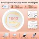 Makeup Mirror with Lights, Magnifying Mirror 1X/30X with Adjustable 3 Color Light, Double Side Control, 2000mAh Rechargeable, Lighted Makeup Mirror with Magnification, Smart Memory, Gift for Women
