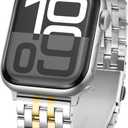 Tasikar Metal Watch Band Compatible with Apple Watch 42mm(Series 10/11) 41mm 40mm 38mm for Men Women, Stainless Steel Replacement Straps for iWatch SE Series 11 10 9 8 7 6 5 4 3 2 1, Silver-Gold
