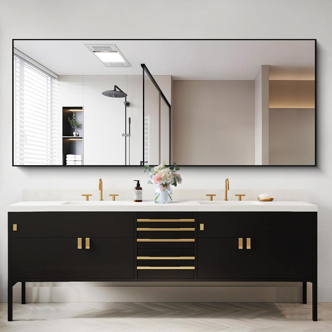 COFENY 30x72inch Bathroom Mirror, Black Rectangle Mirror with Thin Frame, Large Rectangular Wall Mirrors for Bathroom, Living Roomm, Hair Salon, Big Farmehouse Mirror Hang Horizontal/Vertical