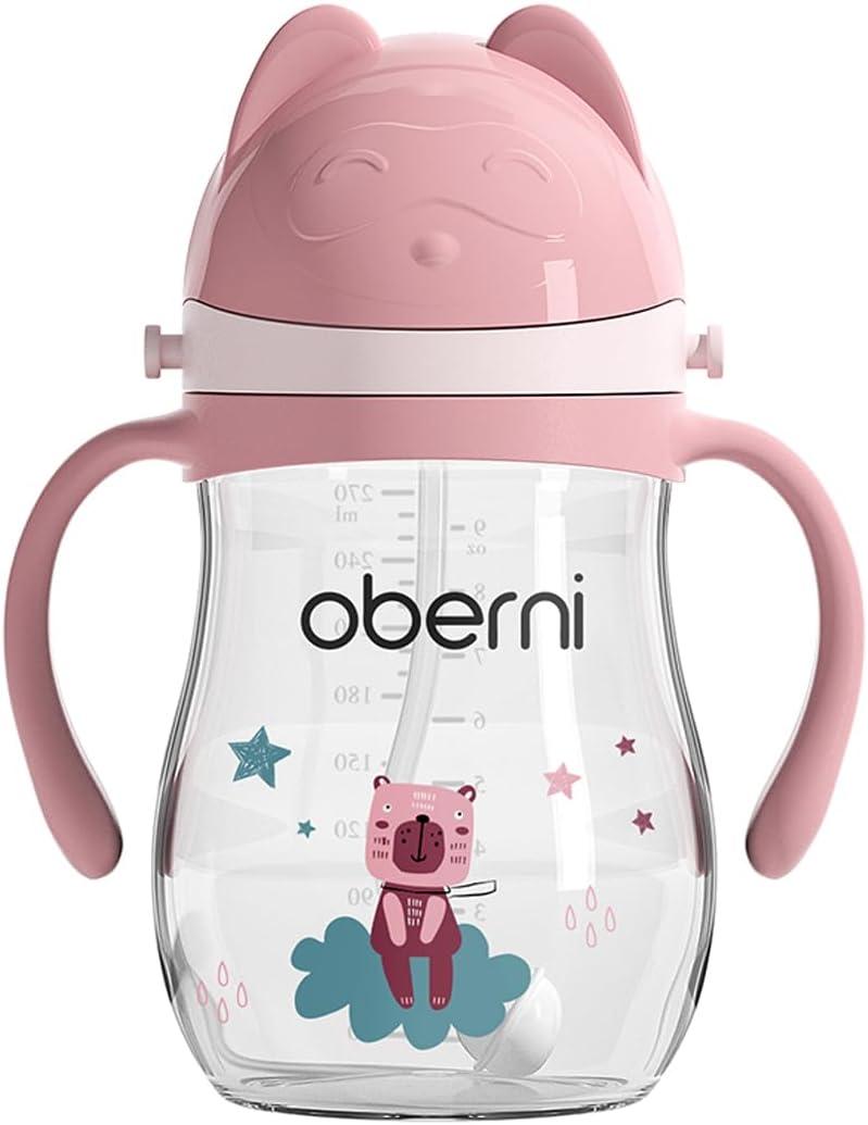 Oberni Leakproof Sippy Cups, Double Sealing No Spill Water Bottle with Weighted Straw and Non-Slip Handle for Toddler 1-3 Years, Tritan Baby Cups 12+ Months, 270ml/9oz (1Pack,Pink)