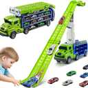 Dinosaur Track Cars Toys for Boys, Transforms into Dino Truck with 8 Die-Cas Cars, Transporter Truck Toys, Race Track for Toddlers 3-5, Kids Birthday Gifts 3 4 5 6 Years Old (Blue)