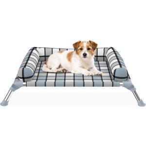 Elevated Pillow Bolster Dog Bed - Raised Dog Beds with Bolster Portable Lifted Washable Pet Cot Bed with Stainless Steel Frame Dogs Hammock Bed for Indoor & Outdoor (Bolster S)