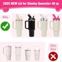 40oz Lid for Stanley Cup, Flip Straw Leak Proof Lids Replacement with Handle for 40oz Stanley Quencher and ProTour, No Spill Lids Reusable Removable Replacement Accessories for StanleyCup, (Rose*1)