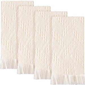4 Pack Boho Bathroom Hand Towel 14 x 30 Inch 100% Turkish Cotton Decorative Boho Kitchen Hand Towel Farmhouse Bathroom Decor Set Absorbent Soft Guest Tea Gift (Cream White)