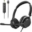 USB Headset with Microphone for PC, Wired Computer Headset with Mic Noise Cancelling On-Ear Headphones for Laptop/Mac, Home Office, Call Centers, Skype, Zoom & Teams