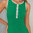 ZESICA Womens 2026 Summer Long Maxi Dress Sleeveless Crew Neck Hollow Out Pleated Ribbed Knit Swing Tank Dresses,Green,Large