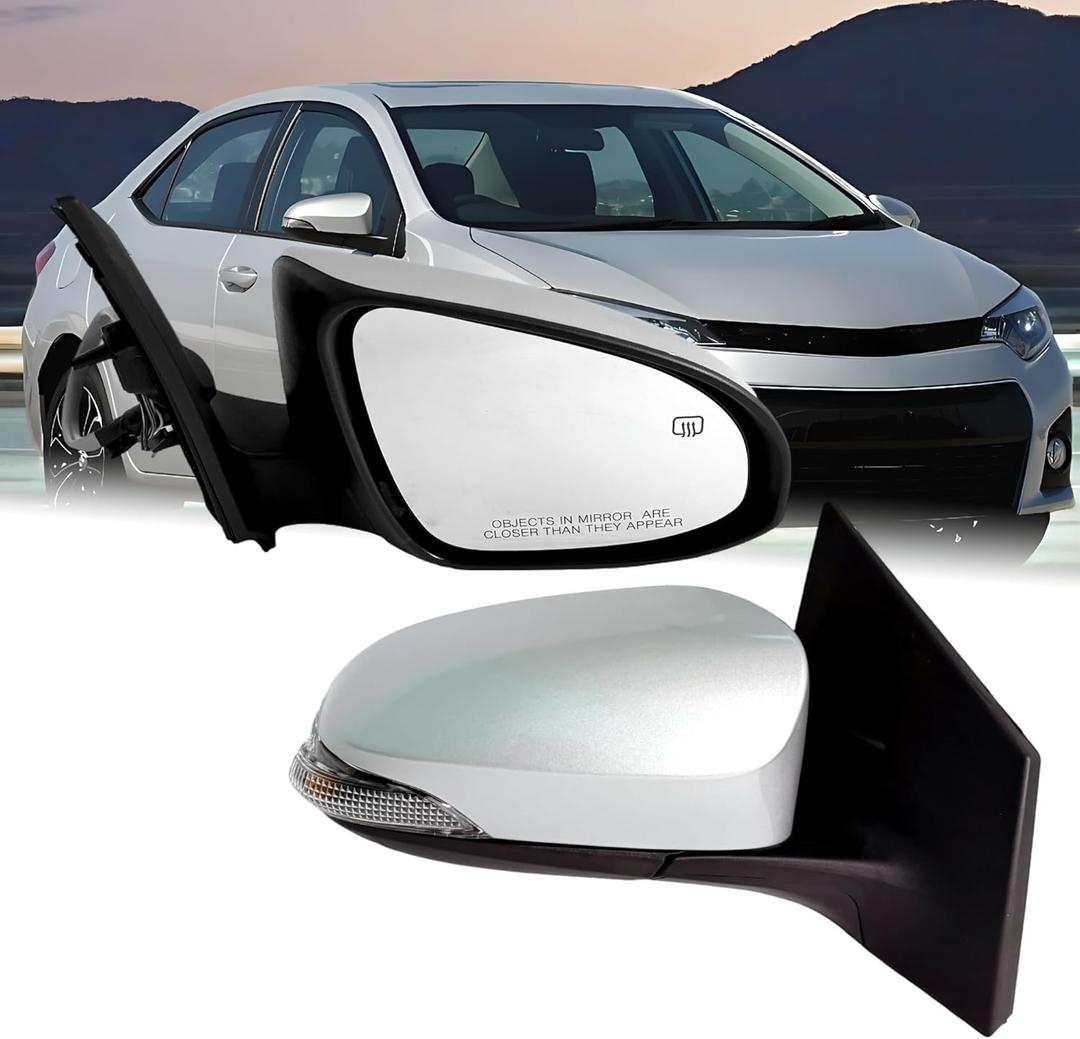 Right Passenger Side Mirror Compatible With Toyota Corolla 2014-2018 With Heated Turn Signal Light 7-Pins Power Glass Rear View Mirror Silvery