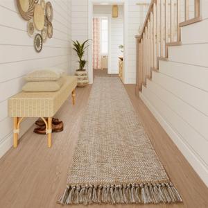 Collive Boho Long Hallway Runner Rug, 2.6x14 ft Washable Runners Rugs for Hall Tan/Cream Low Pile Kitchen Runer Carpet, Woven Cotton Carpets Runners for Entryway Bedside