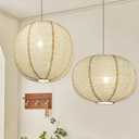 2PCS Burlap Pendant Light Shades  16" Oval & Flat Round Shapes, Boho Natural Hanging Fabric Lampshades for Bedroom, Living Room, Kitchen Island, Storefront & Minimalist Decor
