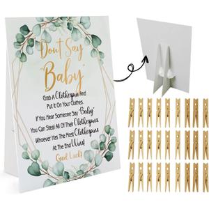 Don't Say Baby Game, One 8x11 Sign Equipped Standing Rack, 50 Mini Clothespins, Baby Shower Games, Gender Reveal Games, Baby Shower Decoration, Gender Neutral, NB004