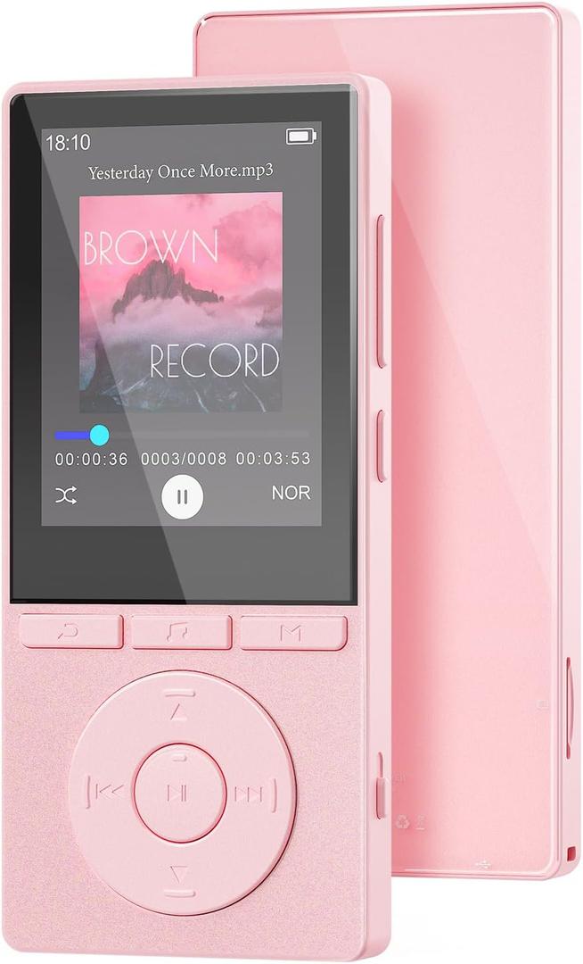 64GB MP3 Player with Bluetooth 5.3, Music Player with HiFi Sound for Sports Runners, 2.4" Screen MP3 Player Built in HD Speaker Voice Recorder E-Book, Expanded Up to 128GB, Earphone Included, Pink