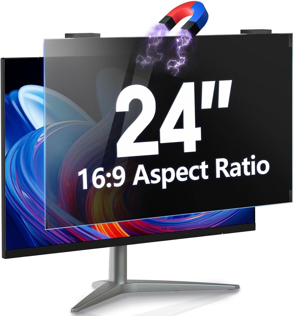 Magnetic Computer Privacy Screen 24 inch, Hanging Privacy Screen for Computer Monitor for 16:9 Frameless Monitor, Eye Protection Anti Glare Anti Blue Light Filter (24 inch)