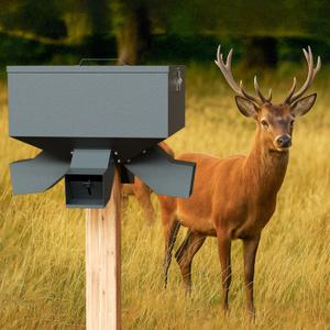 Portable 80LB Gravity Deer Feeder, Heavy Duty Metal Wildlife Feeder with 4 Feeding Ports, Weatherproof for Hunting & Backyard Game (80bls Capacity, Gray)