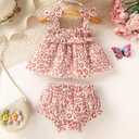 Infant Toddler Baby Girl Summer Cotton Clothes Strap Ruffle Smocked Top and Shorts 2Pcs Outfit Clothing Set