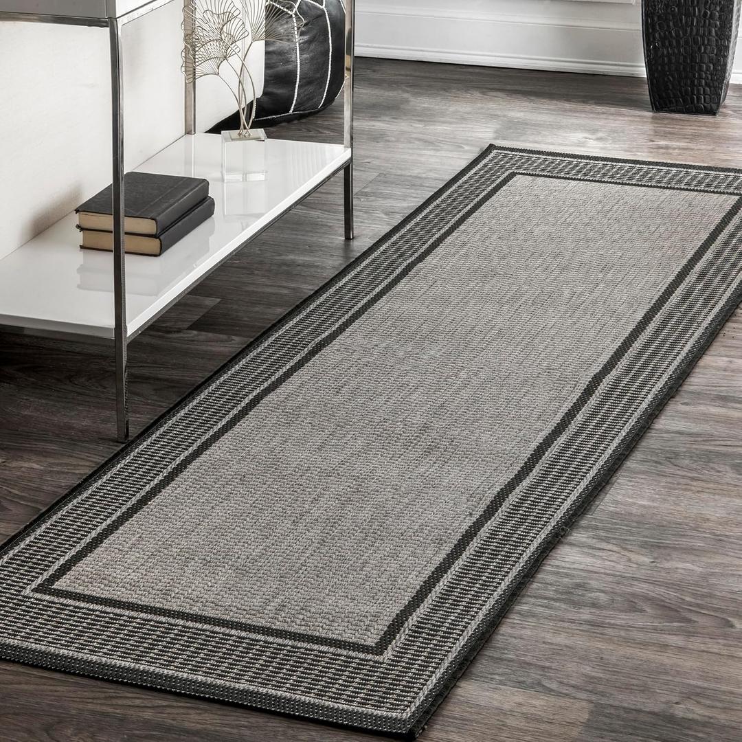 nuLOOM 2' x 12' Outdoor Performance Area Rug, OEKO-TEX Certified, Weather Resistant, High Traffic, Patio, Balcony, Outside, Gris Grey (2' x 12' (Rectangular))