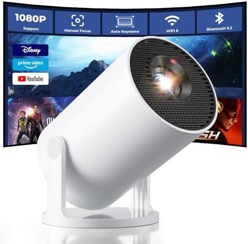 CLOKOWE Mini Projector with WiFi and Bluetooth, Built-in Apps, Smart Portable Projector with 180° Rotation, Auto Keystone, Support 1080P, Compatible with HDMI/USB/TV Stick/Smartphone/Laptop