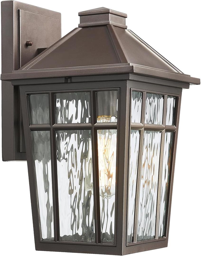 Darkaway Large Outdoor Sconce Lights Wall Light Fixtures,14inch Exterior Porch Light Outdoor Sconce Anti-Rust Waterproof Aluminum Outside Light with Water Ripple Glass for Patio Yard Doorway Garage (Bronze)