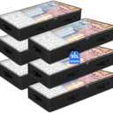 6 Pack Under bed Storage Containers, 90L Large Capacity Bedroom Closet Organizers and Storage Bins Foldable Underbed Storage Bags for Clothes, Blanket, Towels, Comforter, Sweaters, Linen Sheet Black