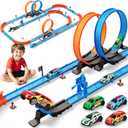 Slot Car Race Track Sets with 360 Thrill Loops & 4 High-Speed Cars, 64 Pcs Large Flexible Racing Track for Kids Ages 3-5 4-8 8-12, Race Car Toys Gift for Boys Girls Birthday Christmas