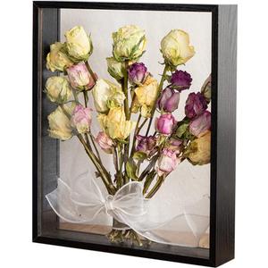 Wooden Dried Flower Photo Frame Dried Flower Display Stand Decorative Floating Photo Frame (black-8x10)