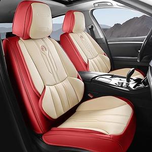 AOOG Car Seat Covers Full Set, Leather Seat Covers for Car, Waterproof Car Seat Protector with Lumbar Support, Automotive Seat Covers Universal Fit for Most Cars SUV Trucks (Full Set, Red)