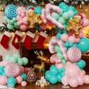 Pastel Christmas Balloon Arch Garland Kit, 147Pcs Pink Green Blue Balloons and Gingerbread Man Candy Foil Balloons for Christmas Candyland Holiday New Year Birthday Party Decorations