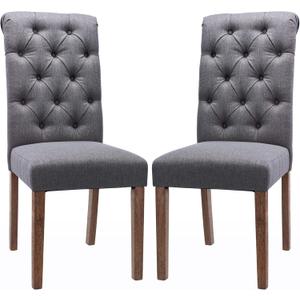 COLAMY Button Tufted Dining Chairs Set of 2, Parsons Upholstered Fabric Dining Room Chairs Kitchen Chairs with Wood Legs and Padded Seat, Dark Grey