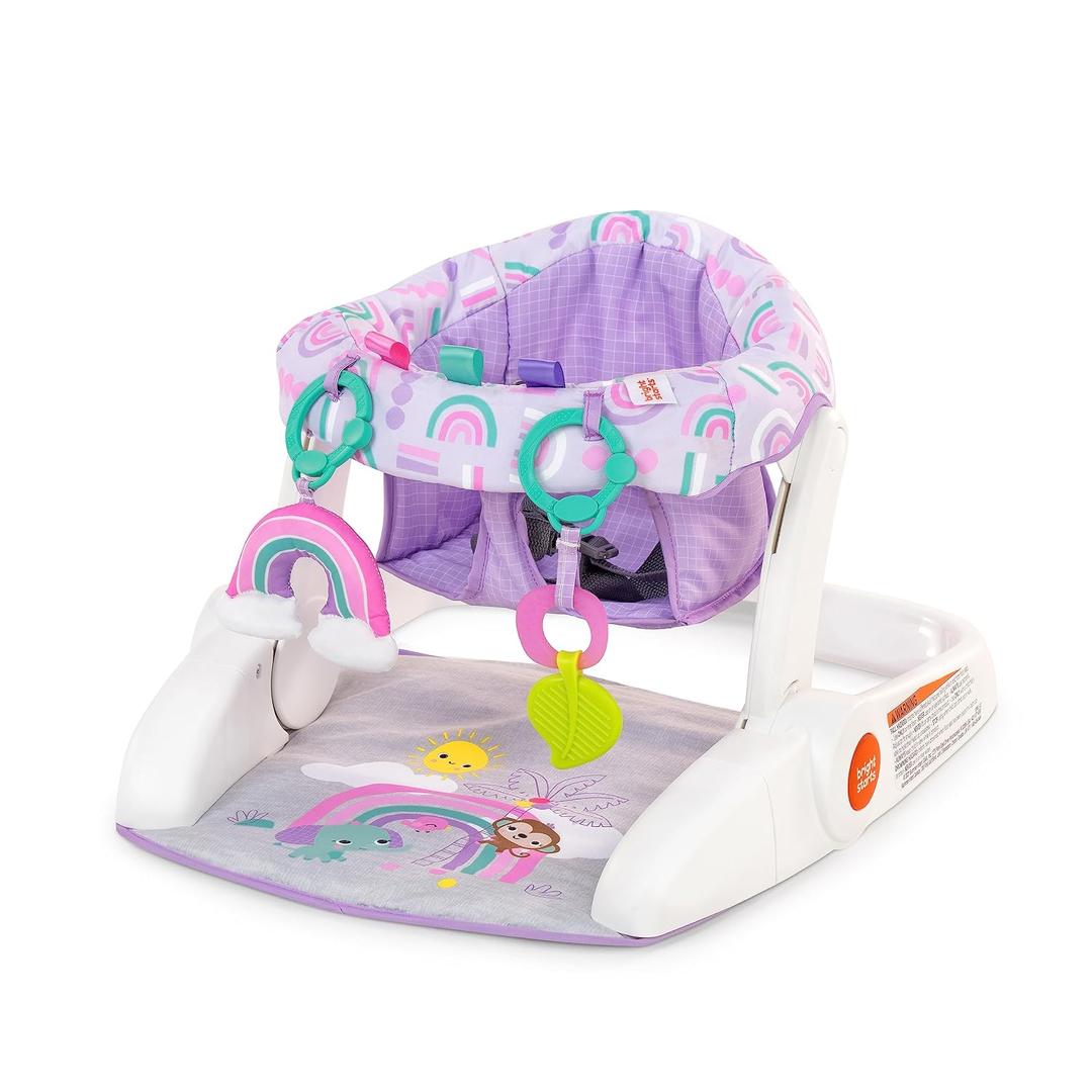 Bright Starts Learn-to-Sit Baby Floor Seat, 2-Positions Grow with Infant, Portable Baby Chair, Includes Sensory Toys, Unisex, 4-12 Months, Purple Paradise
