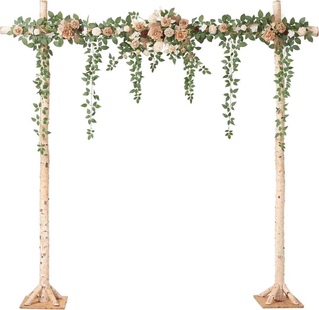 Ling's Moment Backdrop Floral Garland 6.5FT Artificial Wedding Arch Flowers Sage Green Decor, White Ceremony Reception Hanging Eucalyptus Rose Arbor Arrangement Outdoor Party Swag Home Decorations