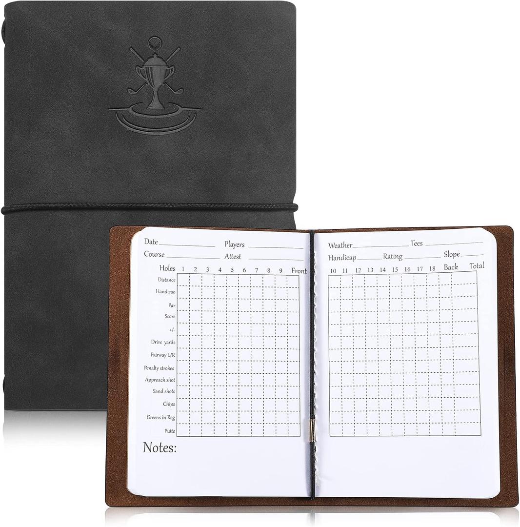 Chinco Golf Notebook Back Pocket Leather Golf Scorecard Book Journal Yardage Book for Sports and Outdoor Club Accessories (Black)