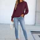 ANRABESS Long Sleeve Shirts for Women 2025 Fall Dressy Casual Tops Pleated Crewneck Loose Basic Blouses Fashion (Red, S)