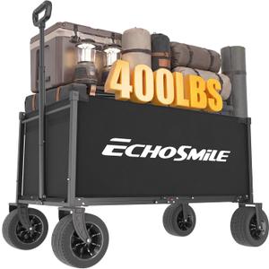 EchoSmile Collapsible Wagon Cart, Heavy Duty 400lbs Capacity, Black