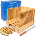 Bamboo Bread Slicer For Homemade Bread - Built-In Knife Slot, Crumb Catcher & Storage Compartment - Adjustable Extra Wide & High For Sourdough - Long 12 Knife Blade Included Brown