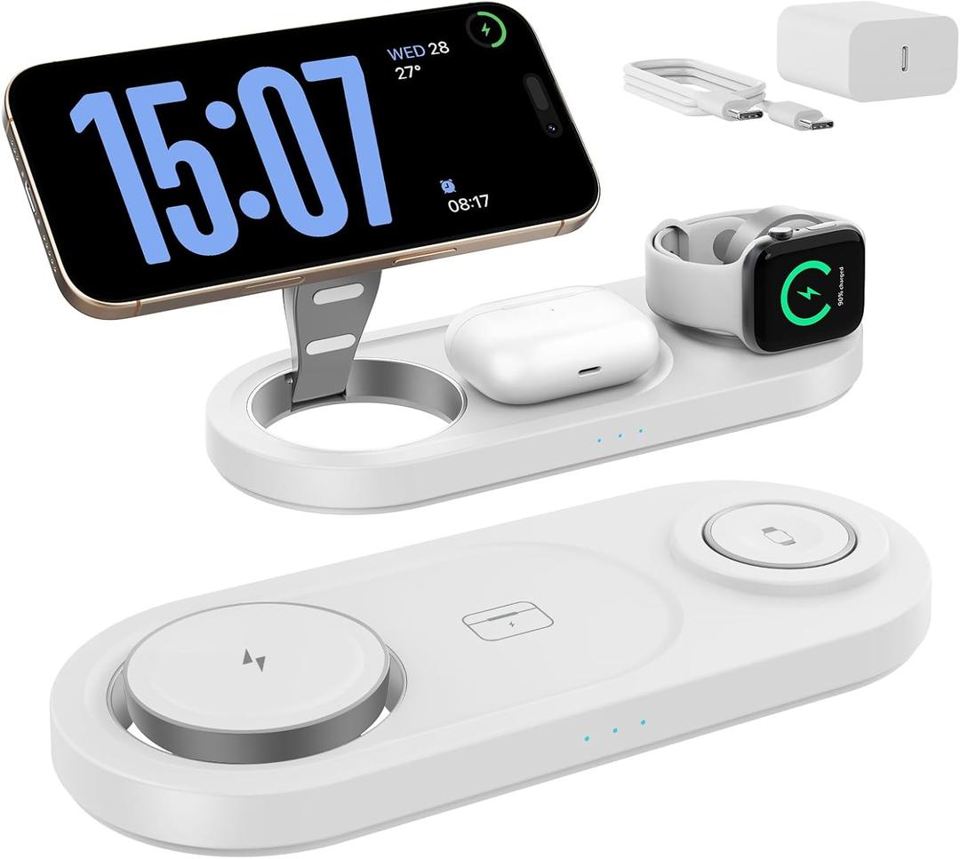 2026 "Mdrndock Magnetic 3 in 1 Charging Station Apple,Foldable Wireless Charger Stand for Mag-Safe for iPhone 17/16/15/14/13/12/Pro Max/Pro/Mini/Plus,Apple Watch Series, Air Pods pro/2/3/4 (White)