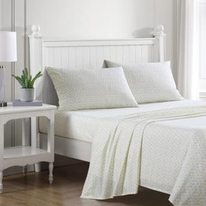 Laura Ashley - Full Sheets, Cotton Percale Bedding Set, Lightweight & Breathable Home Decor, Dorm Room Essentials (Evie Yellow, Full)