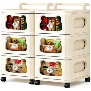 Plastic Storage Drawers with Wheels, 6-Drawer Organizer, Beige