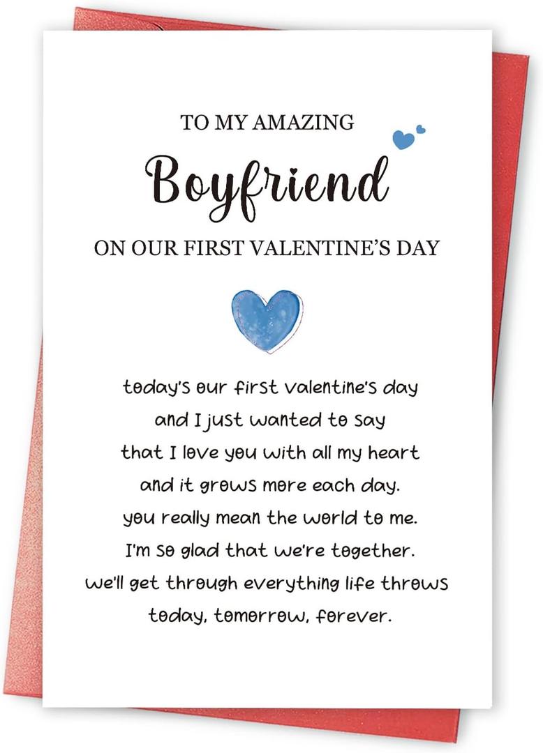 3 x Romantic First Year Valentines Day Card for Boyfriend, Gift for 1st Valentines Day with Boyfriend, Happy Valentines Card from Girlfriend