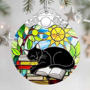Stained Glass Ornament, Christmas Ornament, Hanging Ornaments for Home Decor & Christmas Tree Ornaments Exquisite Holiday Decor, Xmas Gifts & Holiday Present - Black Cat