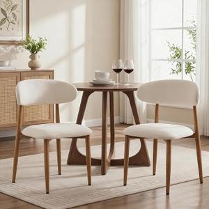 UVV Dining Chairs Set of 2, Metal Kitchen Chairs with Modern Fabric Upholstered for Dining Room, Beige