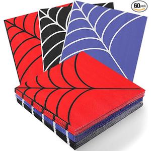 Glenmal 60 Pcs Spider Web Napkins, Spider Themed Red Blue Black Cobweb Hand Towel, Disposable Paper Decor Guest Cocktail Napkins, for Party Lunch Dinner Kitchen Bathroom Halloween