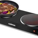Cusimax Electric Stove, 1800W Infrared Hot Plate, 7 Inch Ceramic Glass Portable Double Burner Cooktop for Dorm Office Home Camp, Compatible w/All Cookware, Heat-up In Seconds-Upgraded Version