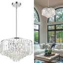 15'' Crystal Chandelier, 5-Tier Modern Chandelier with Polished Chrome Finish, Pendant Light for Dinning Room Kitchen Island Bedroom Entryway, CC4215-5W-PC