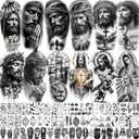 73 Sheets God Jesus Christ Temporary Tattoos For Men Adults, Religious Cross Prayer Half Arm Sleeve Tattoos For Women Rose Flower, Temp Christian Faith Belief Family Fake Tattoo Stickers Halloween