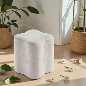 Get Set Style 14.4 Inch Flowers Shaped Ottoman,Modern Chenille Ottoman Vanity Stool for Living Room Comfortable Pouf Extra Seating,Stylish Sofa Foot Rest (Beige), 14.6"D x 14.6"W x 17.3"H