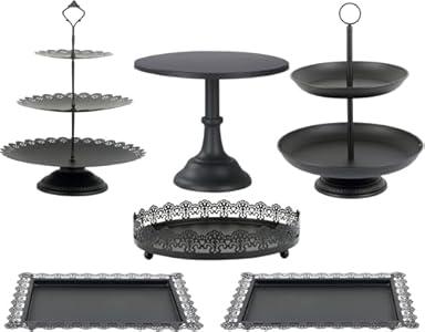6 Pcs Metal Cake Stand Sets for Dessert Table, Cake Pop Stand Set & Dessert Table Trays & Tiered Cupcake Holder Perfect Display for Wedding, Party, Birthday, Baby Shower, Decorations (Matte Black)