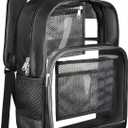 BrillaraSymn Heavy Duty Clear Backpack, Sturdy Fabric Clear Bookbag for School, Transparent PVC & Oxford Backpacks with Privacy Pocket for College Work Travel Security, Black