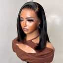 Bob Wig Human Hair 13x4 Frontal Lace Wig Short Straight HD Transparent Lace Front Bob Wigs for Black Women Human Hair Glueless Pre Plucked Hairline with Baby Hair Pre Cut 150% Density Natural Color