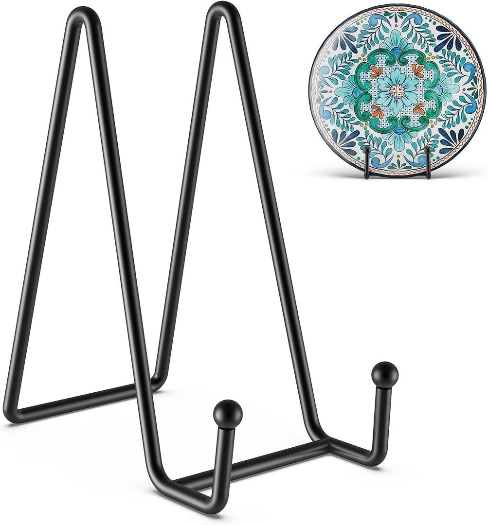 3 Pack 6 Inch Plate Stands for Display Picture - Vinyl Table Top Display, Decorative Metal Frame Holders for Book , Photo and Platter, Tabletop Art, Black 3 Packs